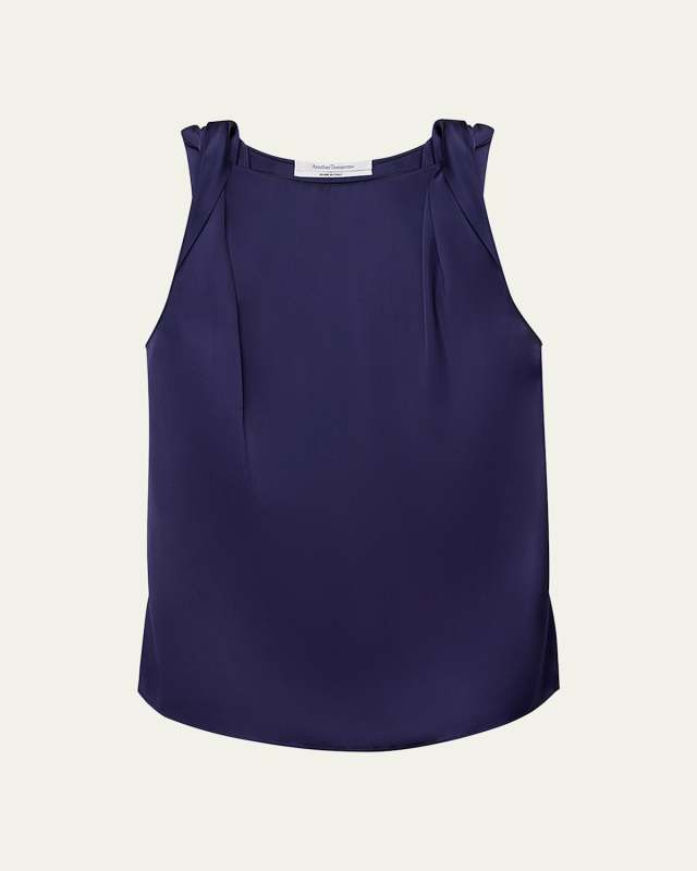 Twisted-Shoulder Satin Tank Top
